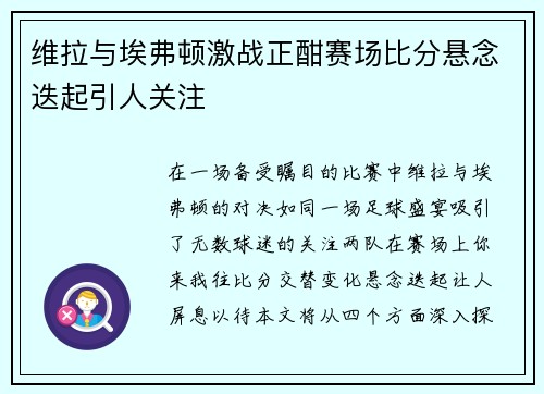 维拉与埃弗顿激战正酣赛场比分悬念迭起引人关注